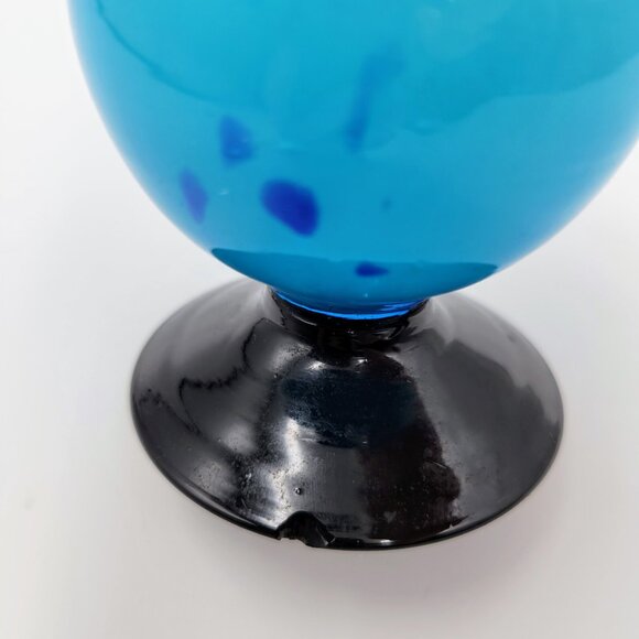 Vintage Blown Art Glass Bud Vase Blue Confetti Splatter Black Pedestal Bottom - Picture 8 of 12